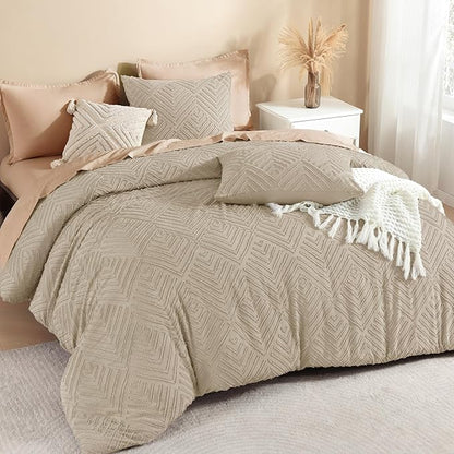 Litanika California King Comforter Set Wheat, 3 Pieces Tufted Boho Farmhouse Bedding Comforter Sets, Lightweight Fluffy Comforter Bed Set All Season (104x96In Comforter & 2 Pillowcases)