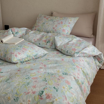 Floral Full Size Bed Comforter Cotton Down Alternative Bedding Set Girls Lightweight Boho Cute Bedding Comforter Sets Flower Fluffy Farmhouse Vintage Bed Comforter with 2 Pillowcases