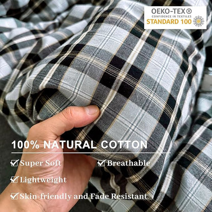 EAVD Vintage Light Blue Grey Buffalo Plaid Duvet Cover Queen Soft Washed Cotton Gingham Bedding Set with Grid Checkered Pattern Farmhouse Geometric Duvet Cover with 2 Pillowcases for Boys Men Women