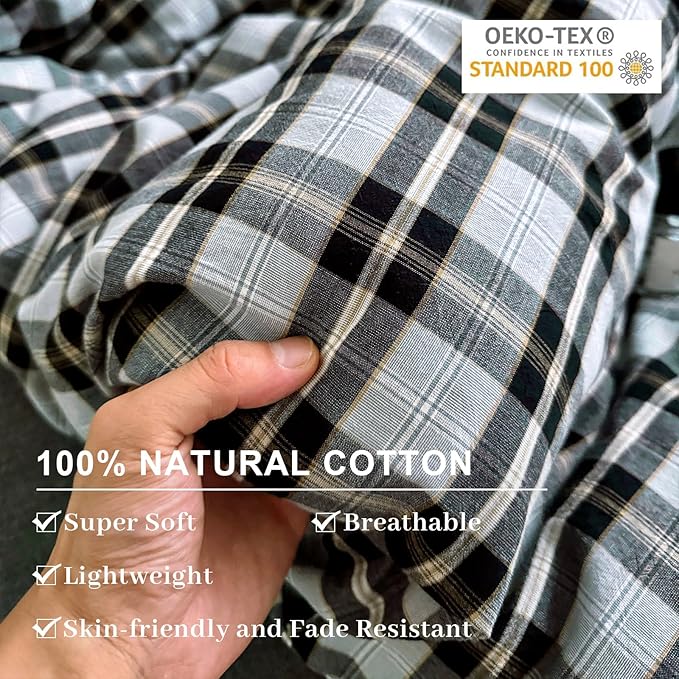EAVD Vintage Light Blue Grey Buffalo Plaid Duvet Cover Twin XL Soft Washed Cotton Gingham Bedding Set with Grid Checkered Pattern Farmhouse Geometric Duvet Cover with 2 Pillowcases for Boys Men Women