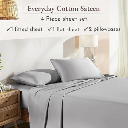 California Design Den Natural 100% Cotton Sheets Full Size Bed Set with Deep Pockets - Soft Sateen Weave, Durable Full Size Bed Sheets (Light Grey)