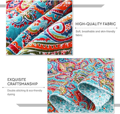 Travan 3-Piece Bedspread Quilt Set Oversized Reversible Quilted Bedding Cotton Coverlet Set with Shams, Gorgeous Floral Pattern, Queen Size