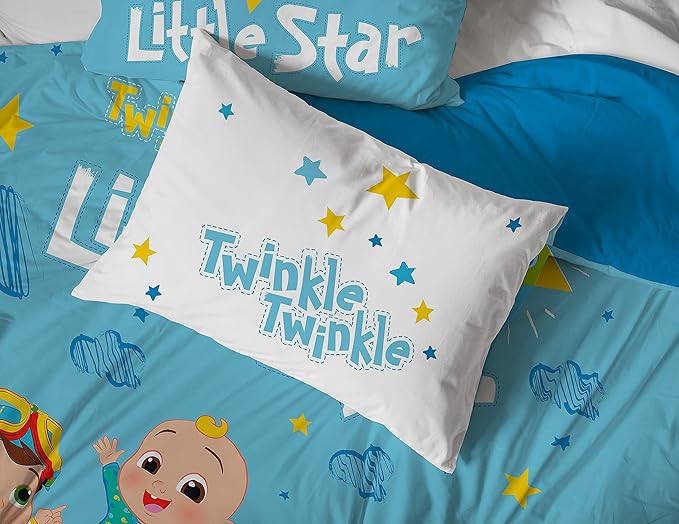 Jay Franco CoComelon Little Star 7 Piece Full Size Bed Set - Includes Comforter & Sheet Set - Bedding Features JJ, YoYo, & Tomtom - Super Soft Fade Resistant Microfiber (Official CoComelon Product)