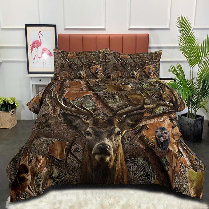 NINENINE Camo Comforter Set, Queen Size Bedding Set for Boys, Hunting Bed Set With 1 Comforter 2 Pillowcases