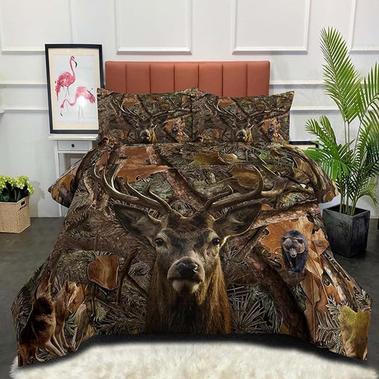 NINENINE Camo Comforter Set, Queen Size Bedding Set for Boys, Hunting Bed Set With 1 Comforter 2 Pillowcases