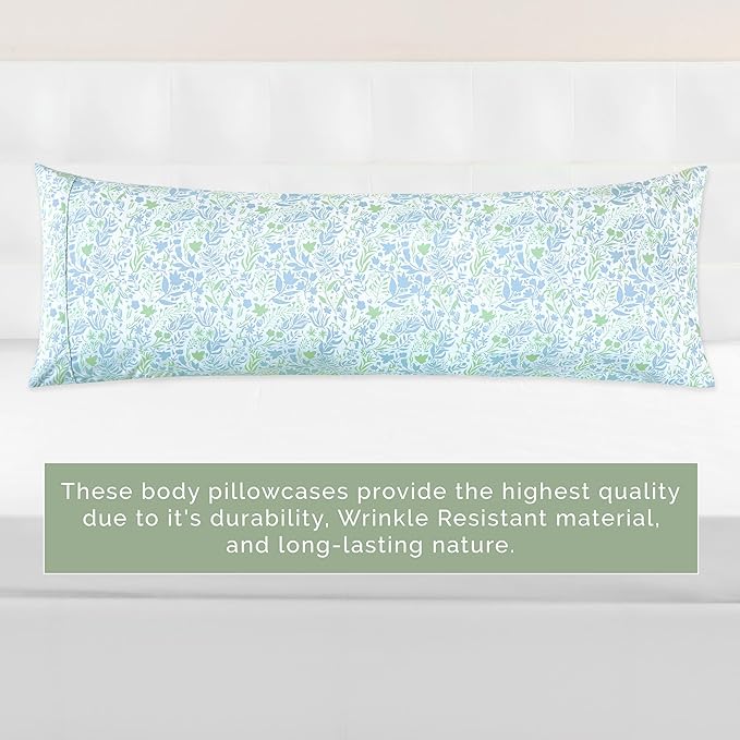 Elegant Comfort Ultra Soft 1-Piece Set Floral Print Pillowcases - 1500 Premium Hotel Quality Microfiber, Soft and Smooth Hidden Zipper Closure 1-Piece Pillow Covers - Body Pillowcase, Green Anita