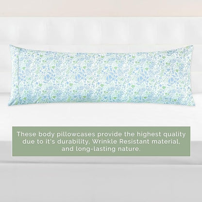 Elegant Comfort Ultra Soft 1-Piece Set Floral Print Pillowcases - 1500 Premium Hotel Quality Microfiber, Soft and Smooth Hidden Zipper Closure 1-Piece Pillow Covers - Body Pillowcase, Green Anita