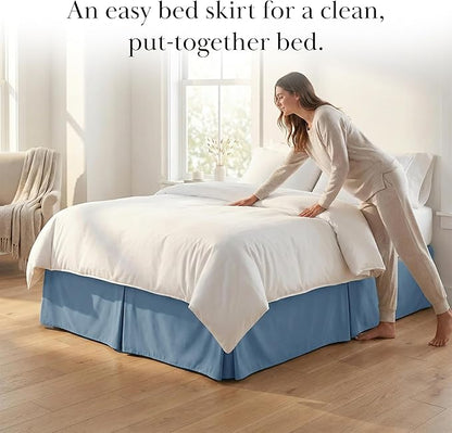 Southshore Fine Living, Inc. Pleated Queen Bed Skirt, 14 Inch Drop Dust Ruffle Queen Size, Pet Hair Resistant Microfiber, Blue Queen Dust Ruffle, Easy Care - Coronet Blue