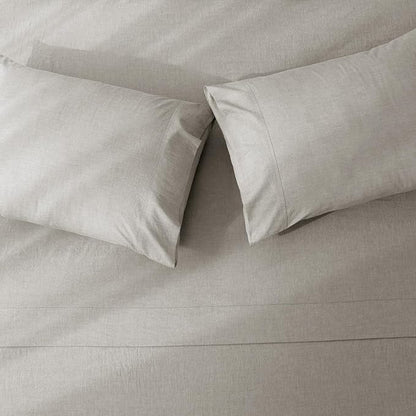 JIYUAN Queen Size Sheet Set, 4-Piece - 100% Washed Cotton, Linen-Like Soft & Breathable, Includes Deep Pocket Fitted & Flat Sheet with 2 Pillowcases, Hotel Quality, Heathered Pastel Grey