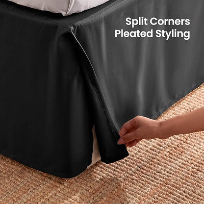 SLEEP ZONE Pleated Bed Skirts Twin Size, 15 inch Tailored Drop Easy Fit Bedskirt, Anti-Static, Fade Resistant (Twin, Black)
