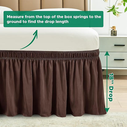 Biscaynebay Wrap Around Bed Skirts for King & Cal King Beds 18" Drop, Brown Adjustable Elastic Dust Ruffles Easy Fit Wrinkle Resistant Silky Luxurious Fabric Machine Washable