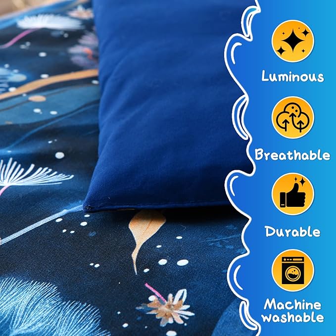 Glow in The Dark Kids Comforter Set, 7 Pieces Blue Dandelion Bedding Set Full Size for Boys Girls Teen, 1 Comforter, 2 Pillowcases, 2 Pillow Shams, 1 Flat Sheet, 1 Fitted Sheet