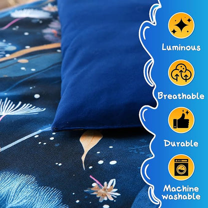 Glow in The Dark Kids Comforter Set, 7 Pieces Blue Dandelion Bedding Set Full Size for Boys Girls Teen, 1 Comforter, 2 Pillowcases, 2 Pillow Shams, 1 Flat Sheet, 1 Fitted Sheet