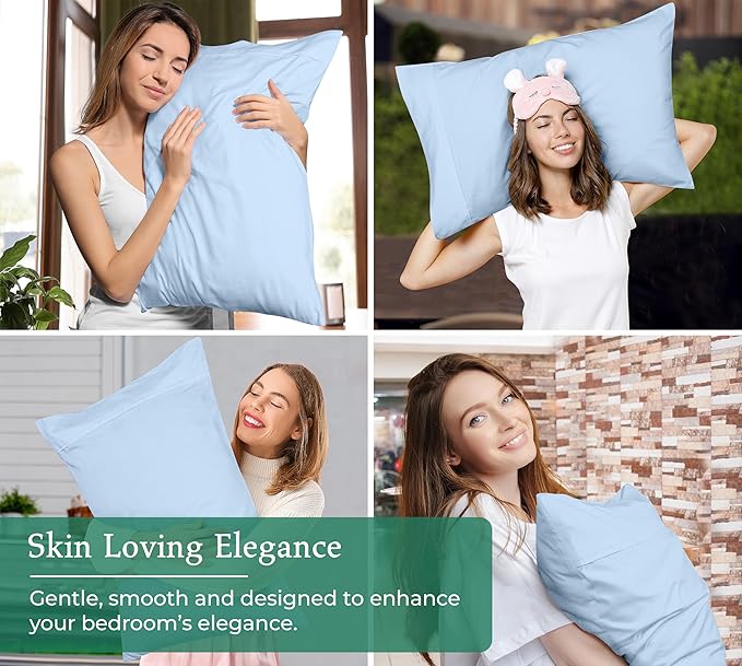 Royale Linens Pillowcase Set of 2 - Bed Pillow Cover - 20x30 - Lake Blue Pillowcases - 1800 Brushed Microfiber, Wrinkle & Fade Resistant - Soft & Cozy- Queen Size Pillow Case (Lake Blue)