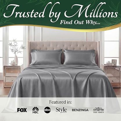DECOLURE 100% Viscose Derived from Bamboo Sheets King Size - Luxury 6 Pc Naturally Cooling Sheets, Ultra Soft Bed Set - Deep 17" Pockets, Durable Double Stitching, Oeko Tex Standard (Midgrey)