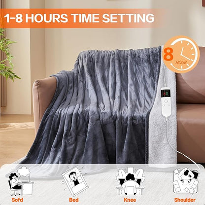 Electric Heated Blanket Full Size 72''x84''-Control Heating Blanket, Soft & Warm Flannel 10-Level Temperature Control, 8 Hours Auto Off, Rapid Heating & Overheat Protection