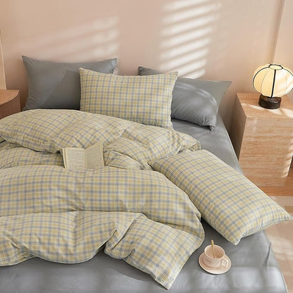 EAVD Blue Yellow Gingham Comforter Set Twin XL Soft Modern Grid Plaid Comforter Set 3 Pieces Reversible Grid Checkered Pattern Bedding with 2 Pillowcases Farmhouse Gingham Bedding Set for All-Season