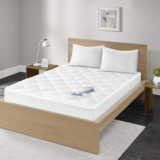 Madison Park Twin XL Mattress Protector Pad Waterproof Bed Cover, Breathable 300TC Sateen Cotton, Diamond Quilted Topper, Quiet Nights, Fitted Pocket Fits Up to 18 Inch, Machine Washable, White