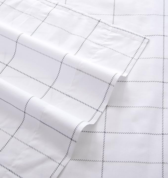 Eddie Bauer - Twin Sheet Set, Cotton Percale Bed Sheets, Crisp & Cool, Ideal Dorm Essentials (Northern Plaid Grey, Twin)