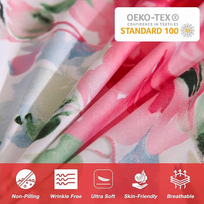 JSD Rose Floral Duvet Cover Set Queen Size, 3 Piece Soft Printed Microfiber Comforter Covers Zipper Closure