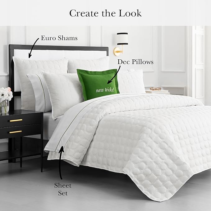 kate spade new york Noel Twin Quilt Bedding Set, 200 Thread Count and 100% Cotton Cover, All Season 2 Piece Reversible Bedding Set, Machine Washable, Marshmallow