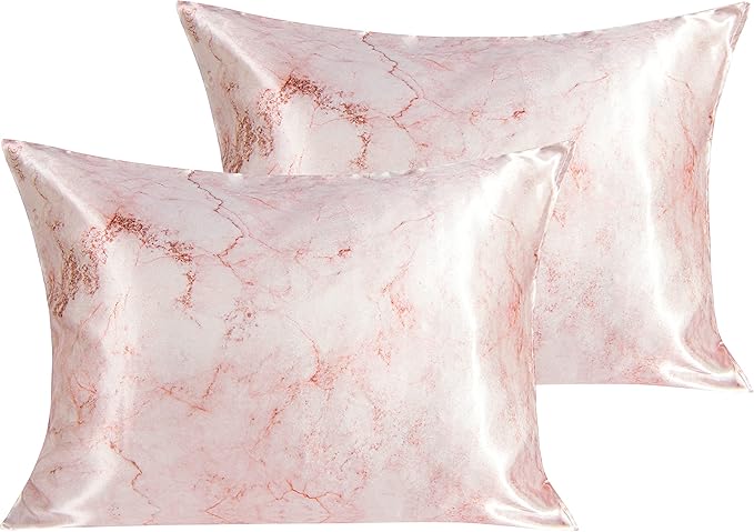 NTBAY 2 Pack Satin Standard Pillowcases for Hair and Skin, Luxurious and Silky Marbling Printed Pillow Cases with Envelope Closure, 20x26 Inches, Red