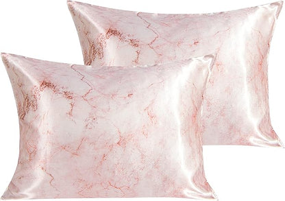 NTBAY 2 Pack Satin Standard Pillowcases for Hair and Skin, Luxurious and Silky Marbling Printed Pillow Cases with Envelope Closure, 20x26 Inches, Red