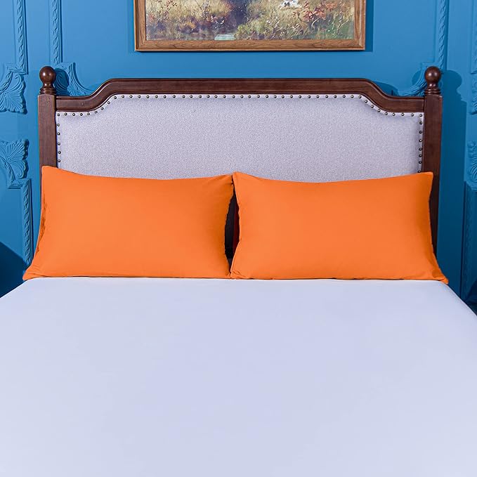 NTBAY Standard Pillowcase Set - 2 Pack Brushed Microfiber 20x26 Pillowcases - Soft, Wrinkle-Free, Fade-Resistant, Stain-Resistant, Orange Pillowcases with Envelope Closure - 20x26 Inches, Orange