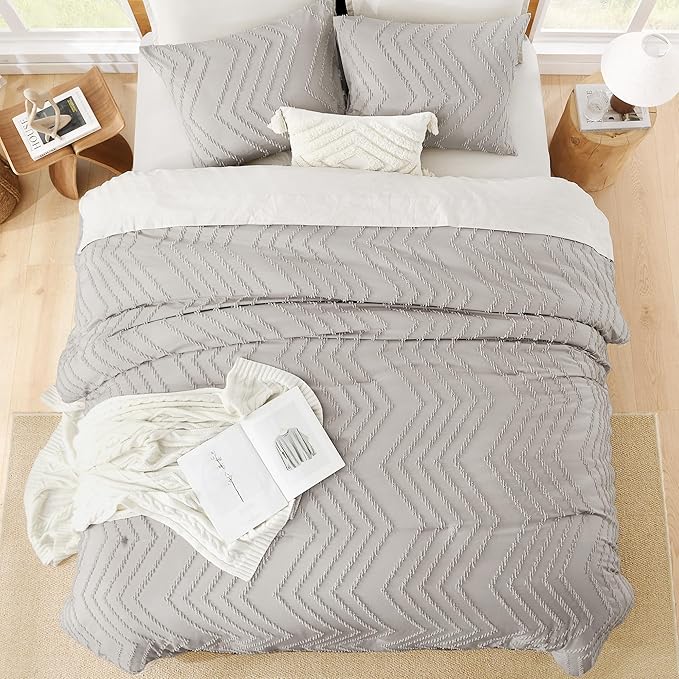 Litanika Linen Queen Size Comforter Sets, 3 Pieces Lightweight Chevron Tufted Bedding Comforter Set, Fluffy Down Alternative Comforter Bed Set Gift Choice (90x90In Comforter and 2 Pillowcases)