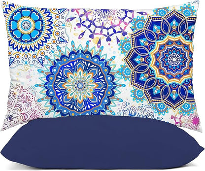 YIYEA Pillow Cases Standard Size Set of 4, Ultra Soft 1800TC Hotel Quality Double Brushed Microfiber Embroidered Pillowcases and Boho Pillow Covers, Envelope Closure, Fade Resistant (20"x26")