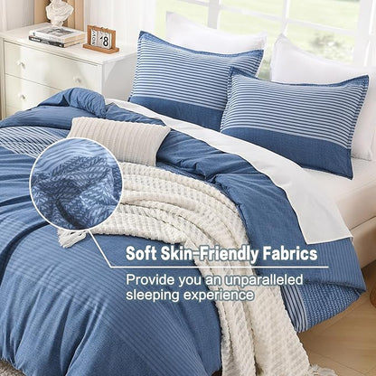 Litanika Comforter Set Twin/Twin XL Sapphire Blue - 2 Pieces Lightweight Sapphire Blue White Colorblock Stripe Fluffy Bedding Comforter Sets, All Season Bed Set