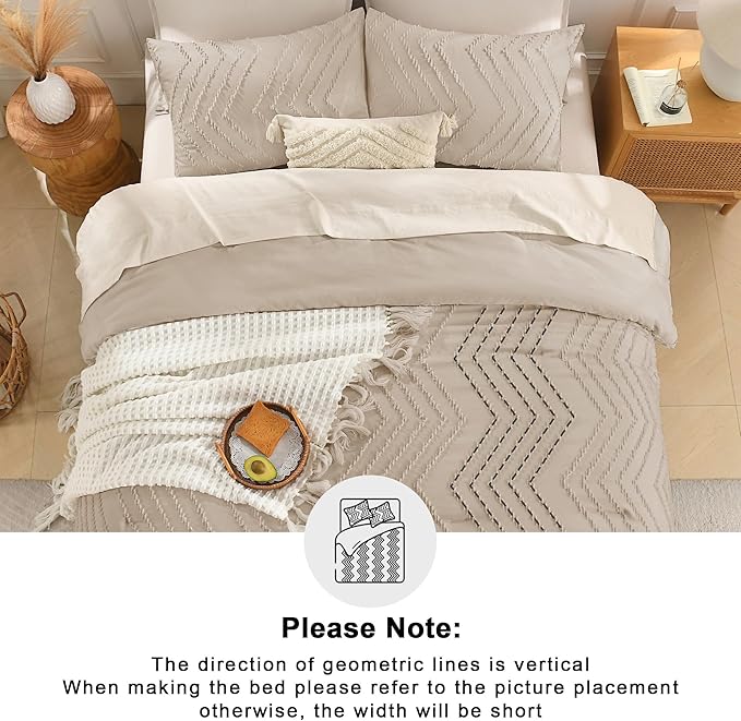 Andency Khaki Oversized King Comforter Set 120x98, Boho Oversize King Soft Warm Tufted Bedding Comforter Sets, 3 Pieces Aesthetic Chevron Farmhouse Cute Bohemian Textured Bedding Set