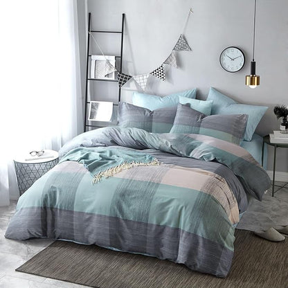 mixinni Simple Patchwork Print Comforter Set Queen Size Bed Fluffy Blue Mint Green Geometric Pattern Comforter for Boys Women and Men, 1 Modern Comforter and 2 Pillowcases for All Season-Queen Size