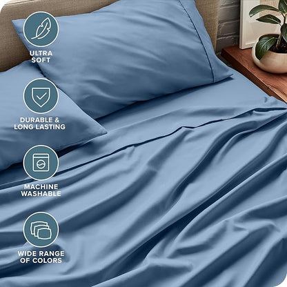 Bare Home Full XL Sheet Set - 1800 Ultra-Soft Microfiber Full Extra Long Bed Sheets - Double Brushed - Deep Pockets - Easy Fit - 4 Piece Set - Bedding Sheets & Pillowcases (Full XL, Coronet Blue)