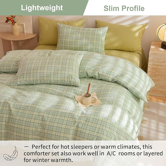 EAVD Modern Style Gingham Comforter Set Queen Pink Blue Green Grid Plaid Comforter Set Reversible Farmhouse Gingham Bedding Set with 2 Pillowcases Reversible Grid Checkered Bedding Set for All-Season
