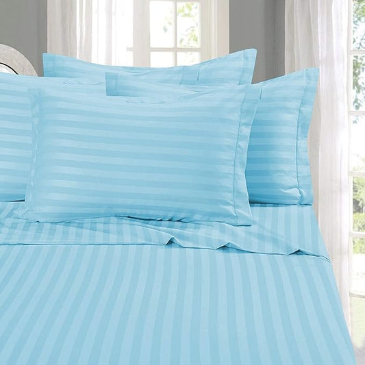 Elegant Comfort Best, Softest, Coziest 6-Piece Sheet Sets! - 1500 Premier Hotel Quality Luxurious Wrinkle Resistant 6-Piece Damask Stripe Bed Sheet Set, Full Aqua Blue