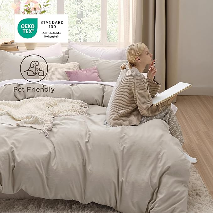 Bedsure Duvet Cover Full Size - 3 Pieces Prewashed Extra Soft Cotton-Like Bedding Set, Includes 1 Duvet Cover 80x90 Inches with Zipper Closure & 2 Pillow Shams, Linen, Comforter Not Included