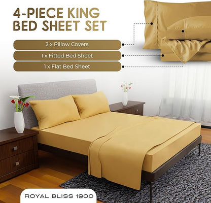 King Size Sheets Set - 4 Piece Bedding - Wrinkle Free - Double Brushed, King Bed Sheets Deep Pocket, King Size Sheet Set, King Sheets (Gold, King)