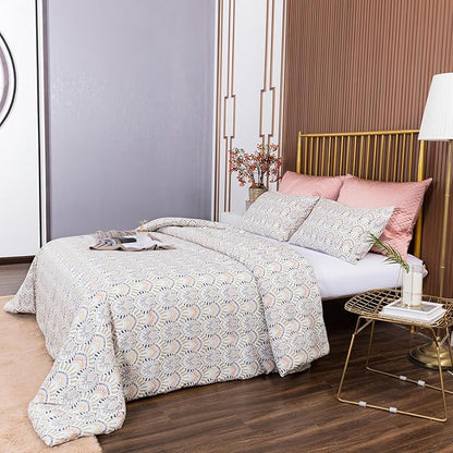 CLOTHKNOW Boho Aztec Queen Comforter Set Ivory Bedding Comforter Sets Geometric Bed Comforter with 2 x Pillow Cases