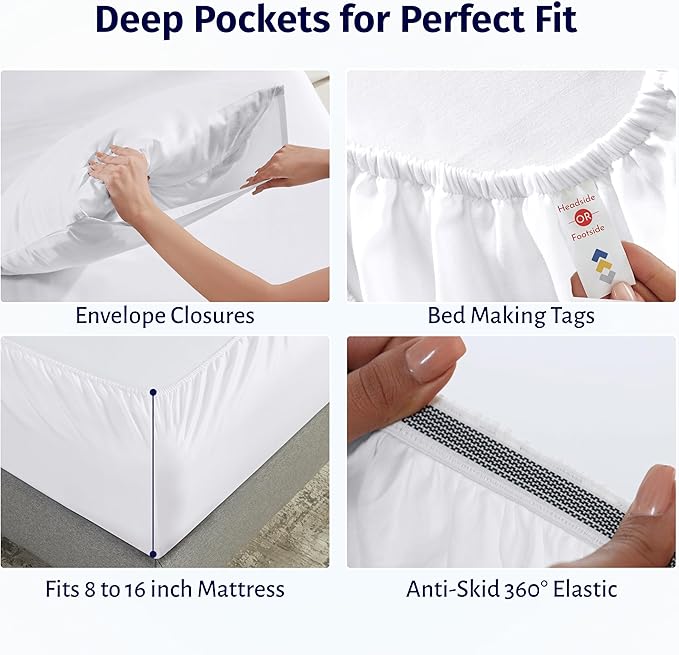 California Design Den Deep Pocket California King Sheet Set - Certified 100% Egyptian Cotton Bed Sheets, Lightweight & Crisp Percale, Durable Luxury Bedding Set - White