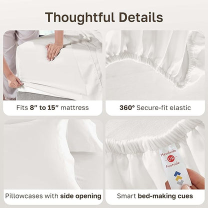 California Design Den Split King Sheet Set - 100% Cotton, Luxuriously Soft 600 Thread Count Sateen, King Size Sheets for Adjustable Bed - True Ivory