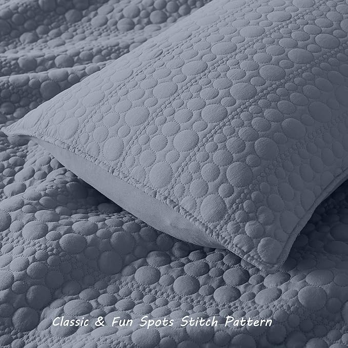 HORIMOTE HOME Quilt Set Twin Size Denim Blue, Classic Geometric Spots Stitched Pattern, Pre-Washed Microfiber Coverlet Ultra Soft Lightweight Quilted Bedspread for All Season, 2 Pieces