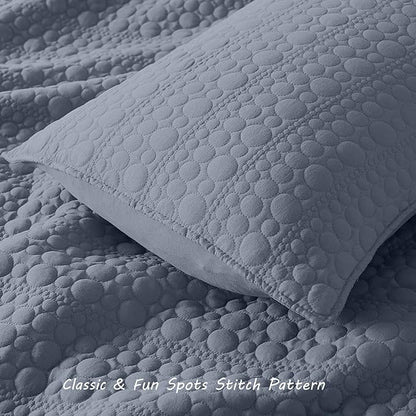 HORIMOTE HOME Quilt Set Twin Size Denim Blue, Classic Geometric Spots Stitched Pattern, Pre-Washed Microfiber Coverlet Ultra Soft Lightweight Quilted Bedspread for All Season, 2 Pieces