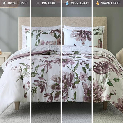 Madison Park King Comforter Set with Sheets, Floral Print, Microfiber Comforter, Shabby Chic Bed in a Bag Set Diamond Printed Sheet, Alice, King Mauve 7 Piece