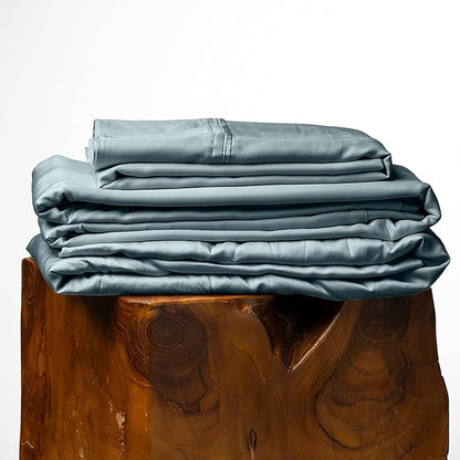 Olive + Crate Tencel Lyocell Eucalyptus Twin XL Sheets - Extra Long Sheet Set - Cooling Tencel Sheets for Hot Sleepers with 16 Inch Deep Pocket Fit - Basalt Blue 3-Piece Set