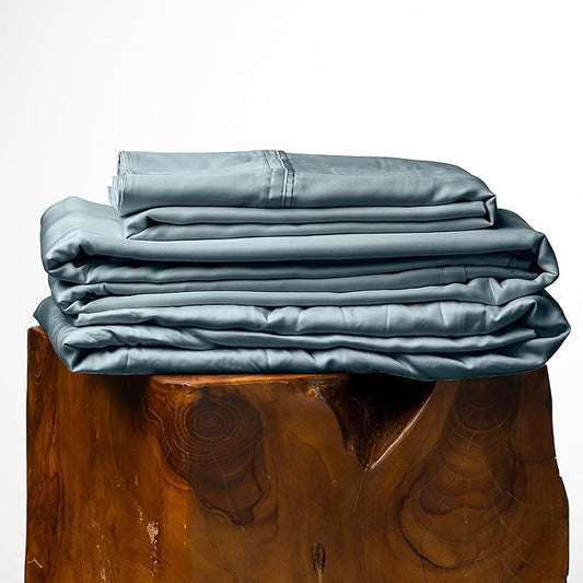 Olive + Crate Tencel Lyocell Eucalyptus Full Sheet Set - Cooling Tencel Sheets for Hot Sleepers with 16 Inch Deep Pocket Fit - Double Bed Sheets - Basalt Blue 4-Piece Set