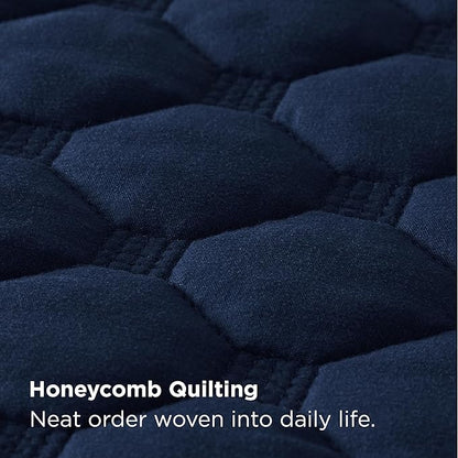 Bedsure Quilts King Size - Lightweight Bedspreads King Size with Classic Honeycomb Quilting, Soft Quilt Bedding Set, Navy Comforter Set Coverlet for All Seasons with 2 Pillow Shams (106" x 96") | Skin-Friendly Soft, All-Season Comfort, Breathable, Ligh...