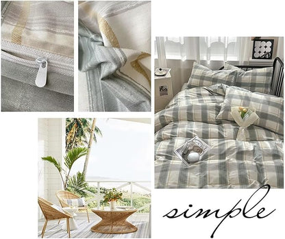 MKXI Vintage Green Plaid Duvet Cover Set with Checkered Design Farmhouse Look Gingham Modern Bedding Queen Size Classic Rustic Bedroom Collection for All Ages