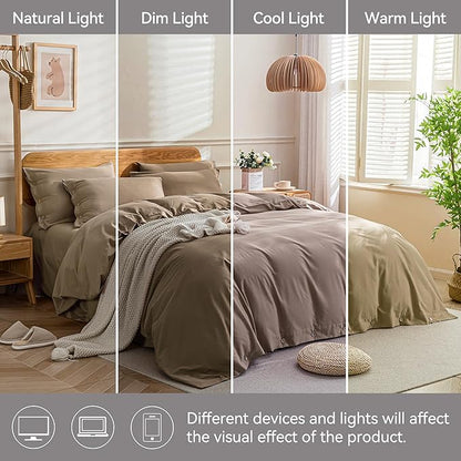 JELLYMONI Cotton Duvet Cover King Size - Khaki Comforter Cover with Button 100% Washed Cotton 3PCS Breathable Soft Solid Bedding Set Duvet Cover 104×90in & 2 Pillowcases (NO Comforter)