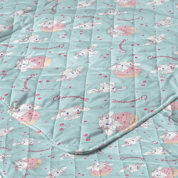 Northwest Sanrio Cinnamoroll Reversible Quilted Throw, Kawaii Cherry Cupcake Pattern, for Anime Fans, Game Room, Chair or Couch, 60 x 80 Inches